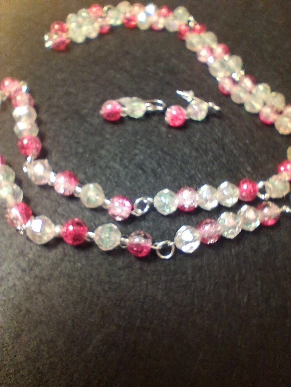 Handmade Pink Glass Beaded 15" Necklace and Earring Set - Women